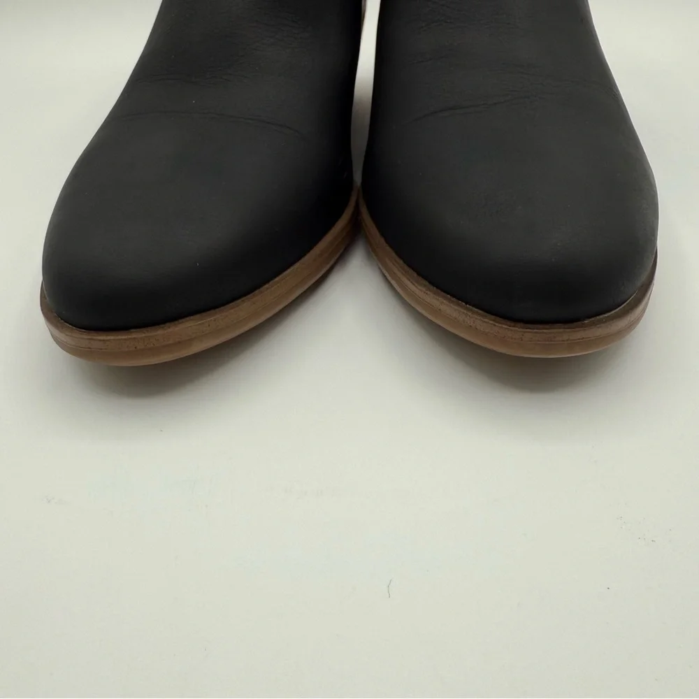 Dr. Scholl’s Literally Black Cutout Ankle Boots w/ Gold Buckle & Stacked Heel - Picture 14 of 16